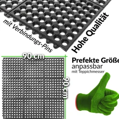 Ringgummimatte Schmutzfangmatte Gummimatte mit intergriertem Verbinder 90x90cm Schwarz 14mm