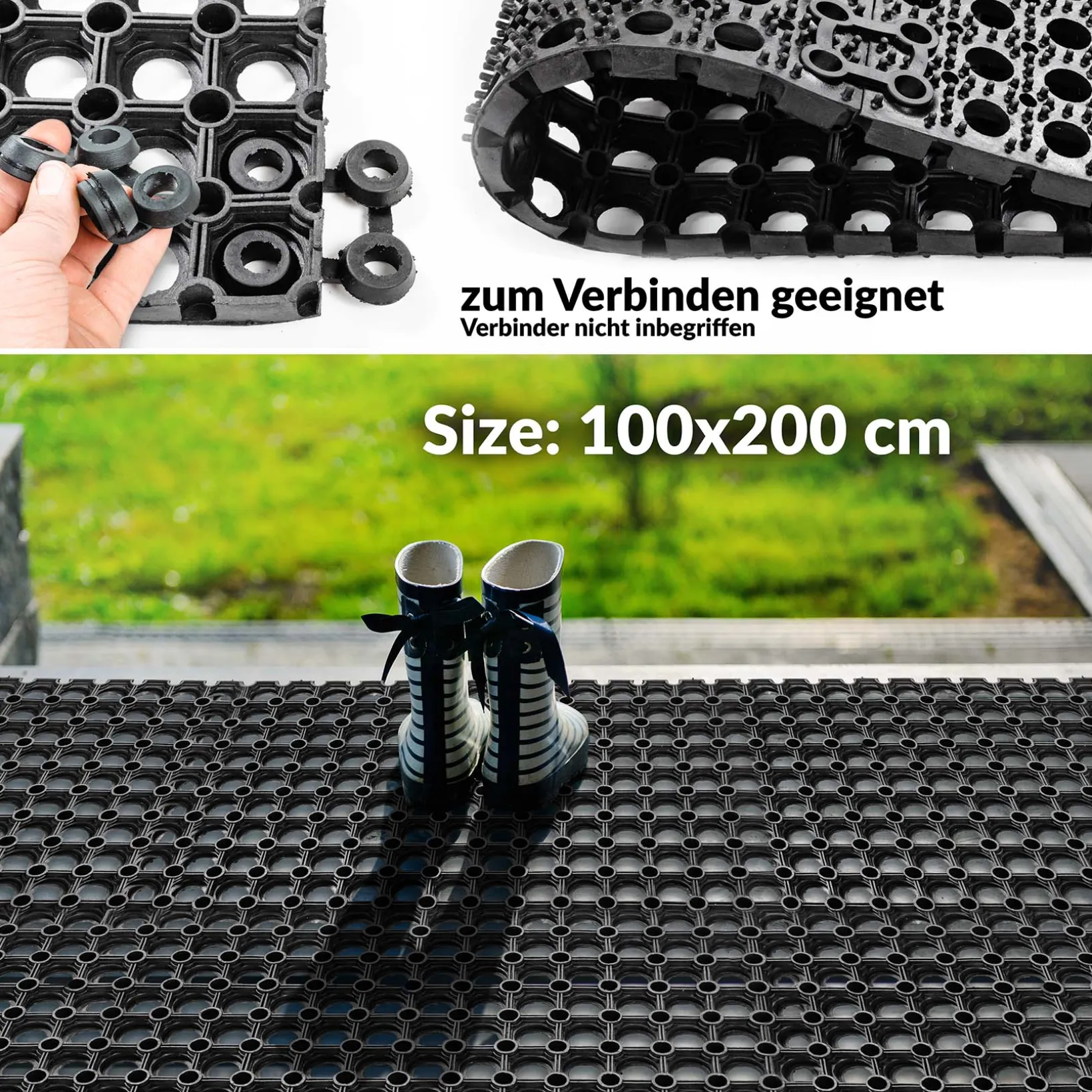 Ringgummimatte Schmutzfangmatte Fußabtreter Gummimatte Wabenmatte 100x200cm Schwarz