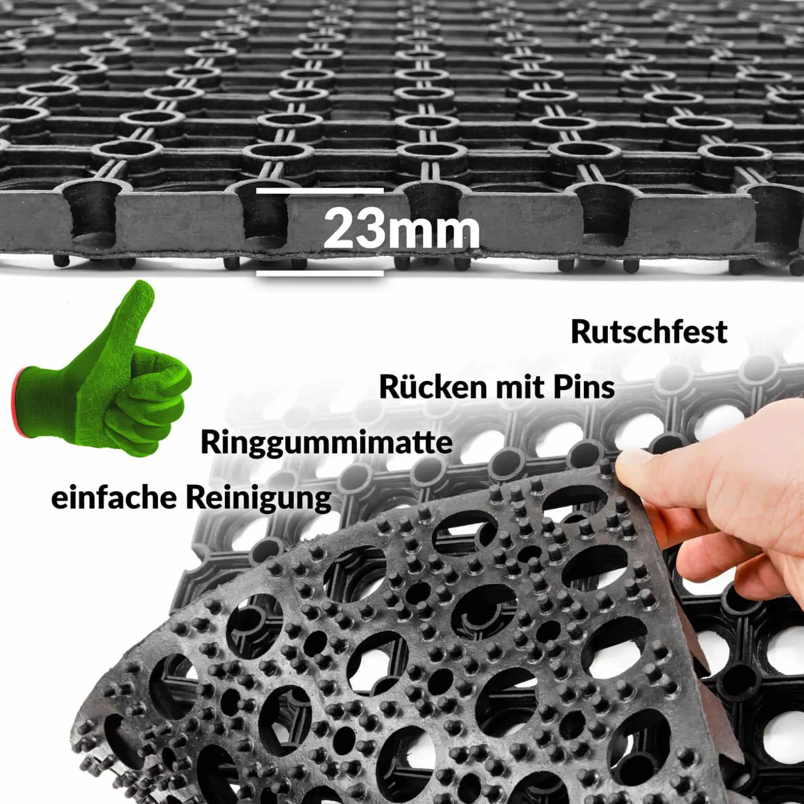 Ringgummimatte Schmutzfangmatte Fußabtreter Gummimatte Wabenmatte 100x200cm Schwarz