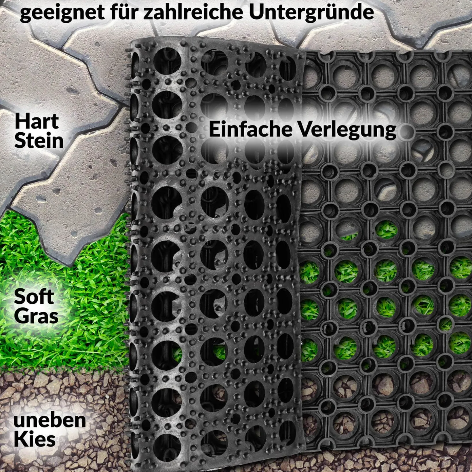 Ringgummimatte Schmutzfangmatte Fußabtreter Gummimatte Wabenmatte 100x200cm Schwarz