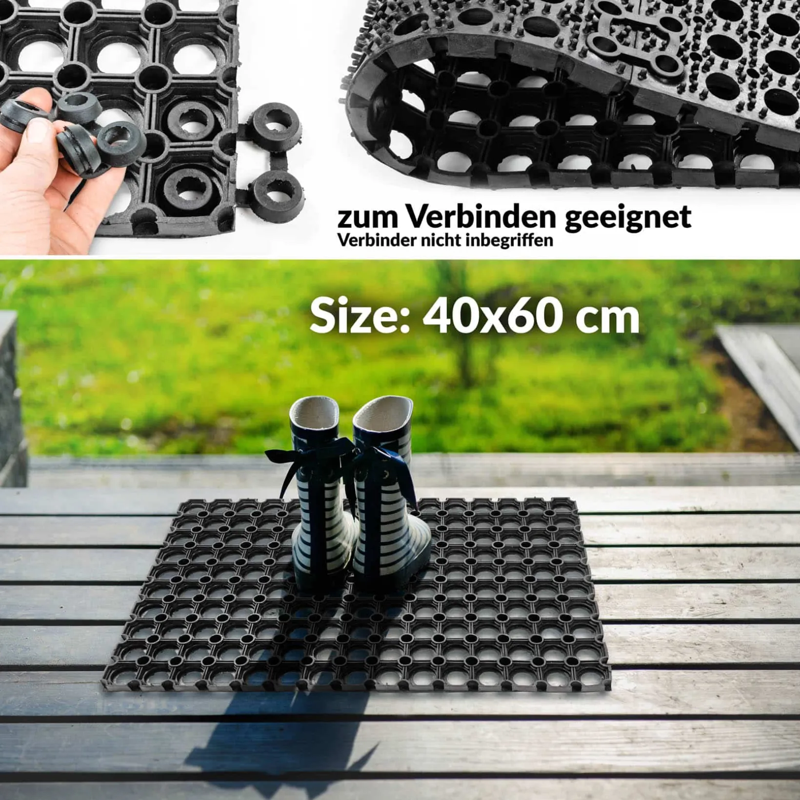 Ringgummimatte Schmutzfangmatte Fußabtreter Gummimatte Wabenmatte 40x60cm Schwarz 23mm