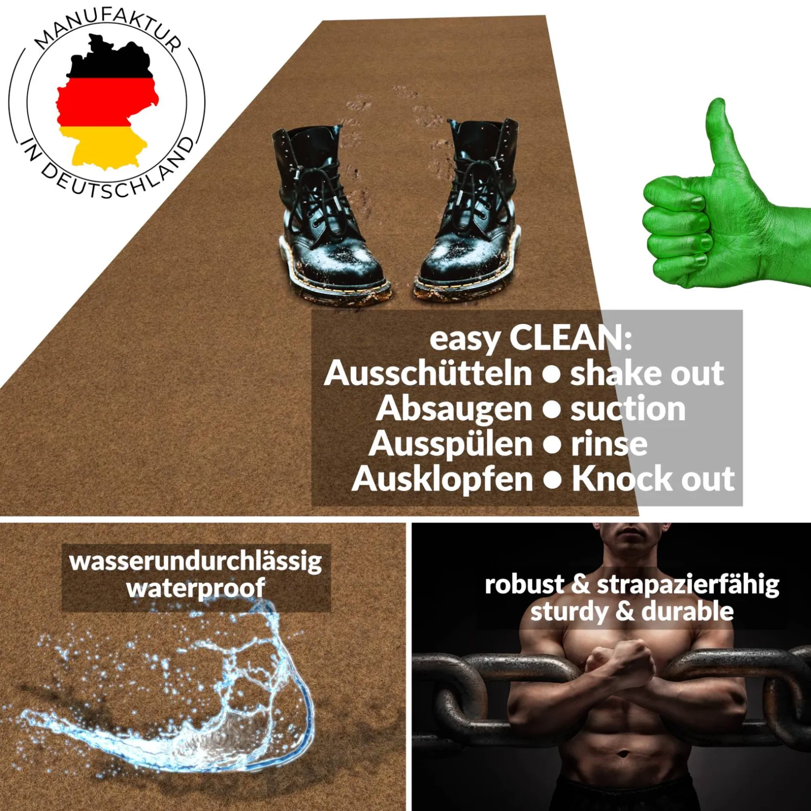 Sauberlaufmatte Schmutzfangmatte Teppichläufer Läufer Flur Innen Außen Eingang POET Breite 80cm Kokos