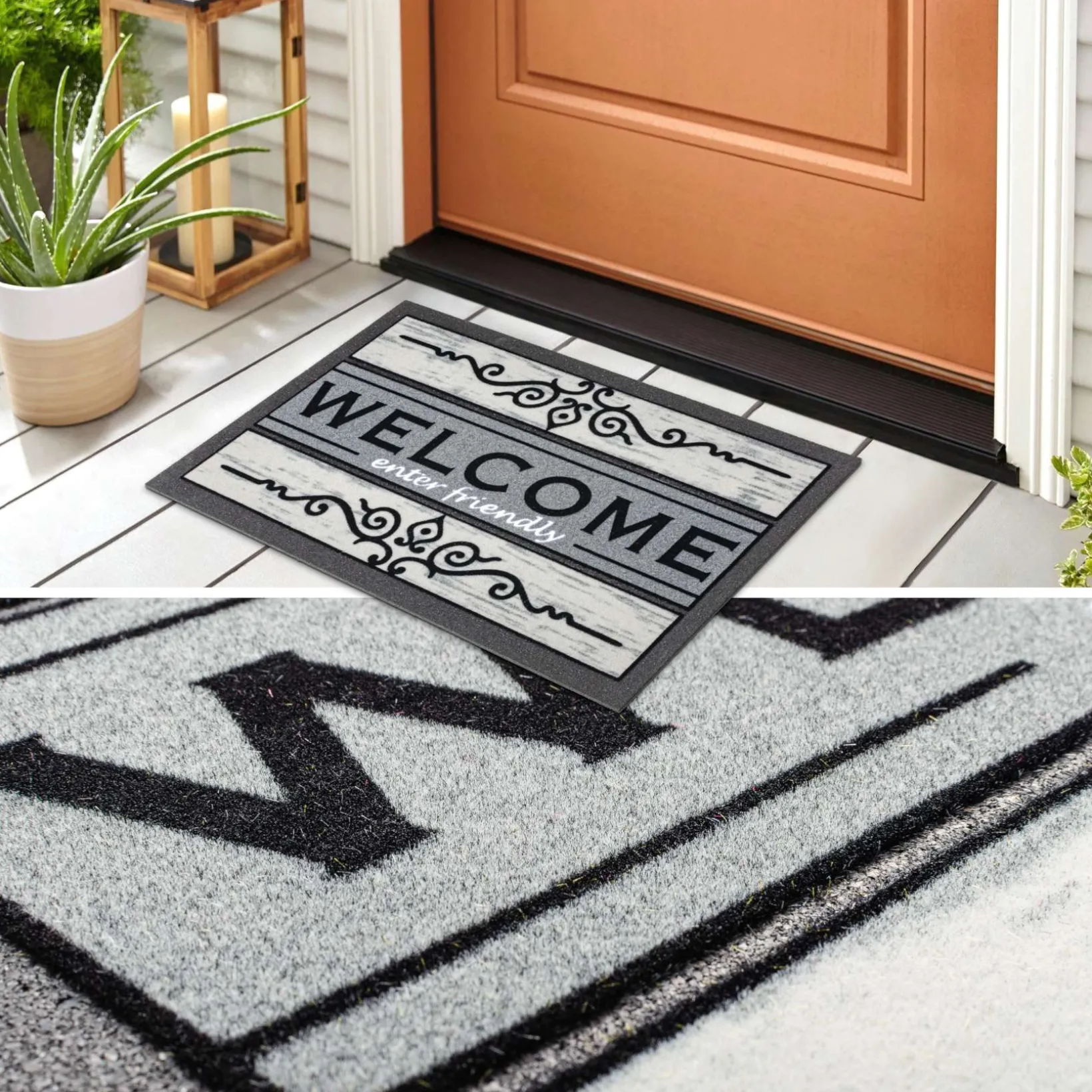 Schmutzfangmatte Fußmatte Türvorleger rutschfest Welcome Friendly Grau 40x68cm
