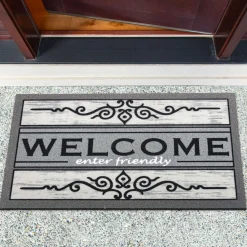 Schmutzfangmatte Fußmatte Türvorleger rutschfest Welcome Friendly Grau 40x68cm