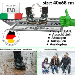 Schmutzfangmatte Fußmatte Türvorleger rutschfest Welcome Friendly Grau 40x68cm
