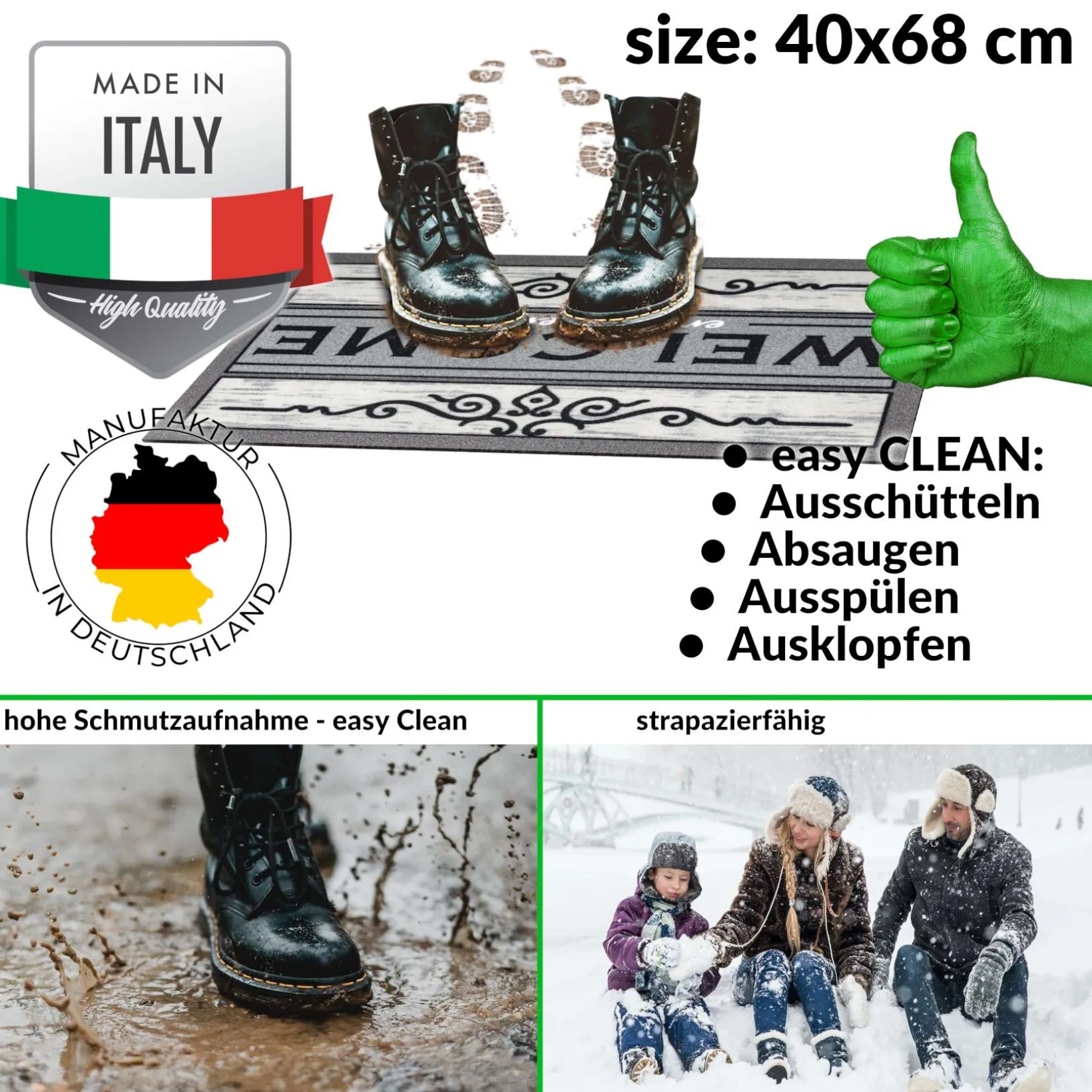 Schmutzfangmatte Fußmatte Türvorleger rutschfest Welcome Friendly Grau 40x68cm