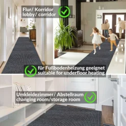 Schmutzfangmatte Teppich Meterware Fußmatte Sauberlaufmatte Flur Läufer Grau Breite 100 cm