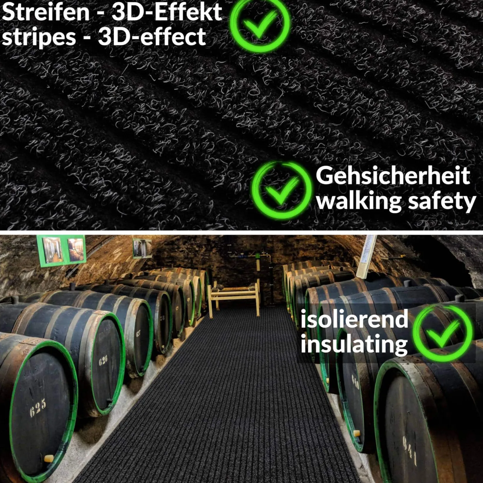 Schmutzfangmatte Teppich Meterware Fußmatte Sauberlaufmatte Flur Läufer Schwarz Breite 100 cm
