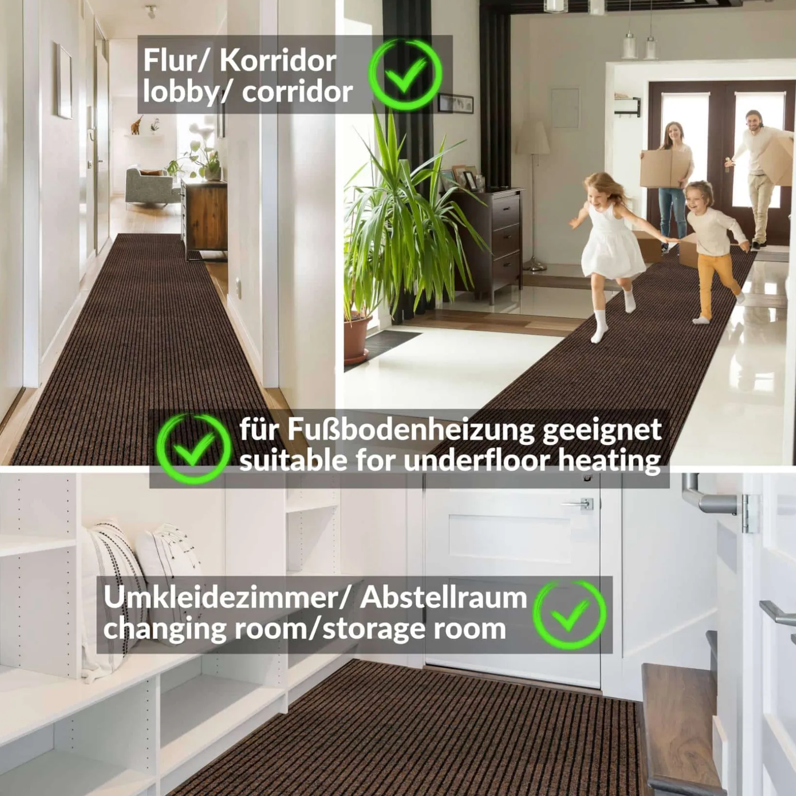 Schmutzfangmatte Teppich Meterware Fußmatte Sauberlaufmatte Flur Läufer Braun Breite 100 cm