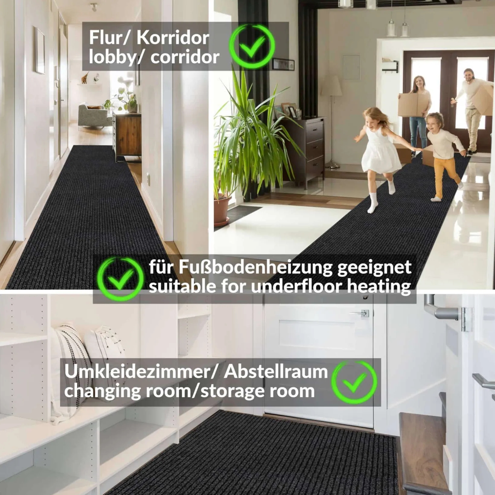 Schmutzfangmatte Teppich Meterware Fußmatte Sauberlaufmatte Flur Läufer Schwarz Breite 80 cm