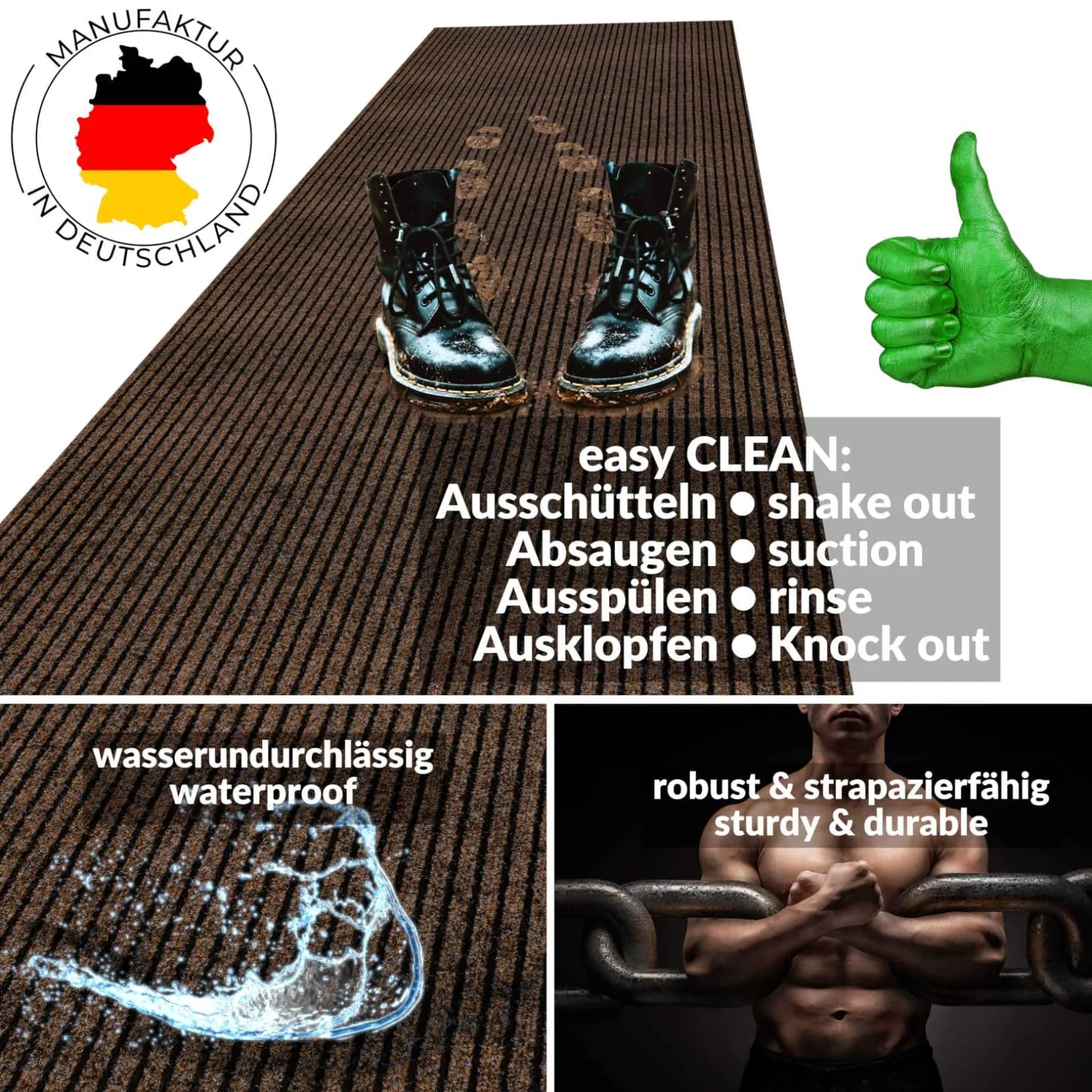 Schmutzfangmatte Teppich Meterware Fußmatte Sauberlaufmatte Flur Läufer Braun Breite 160 cm