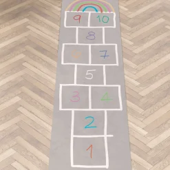 Spielmatte Hüpfspiel Teppich Läufer abwaschbar rutschfest Grau Bunt 67x240cm