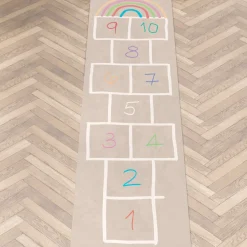Spielmatte Hüpfspiel Teppich Läufer Hüpfspiel abwaschbar rutschfest Spring Kreuz Beige 67x240cm