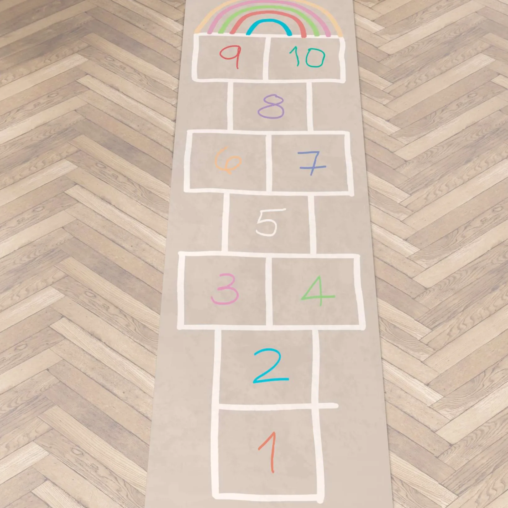 Spielmatte Hüpfspiel Teppich Läufer Hüpfspiel abwaschbar rutschfest Spring Kreuz Beige 67x240cm