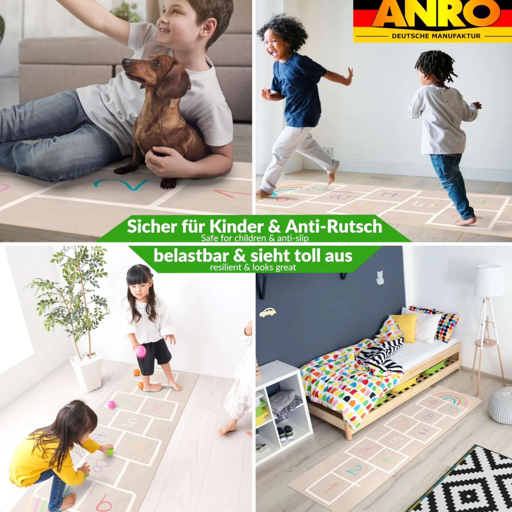 Spielmatte Hüpfspiel Teppich Läufer Hüpfspiel abwaschbar rutschfest Spring Kreuz Beige 67x240cm