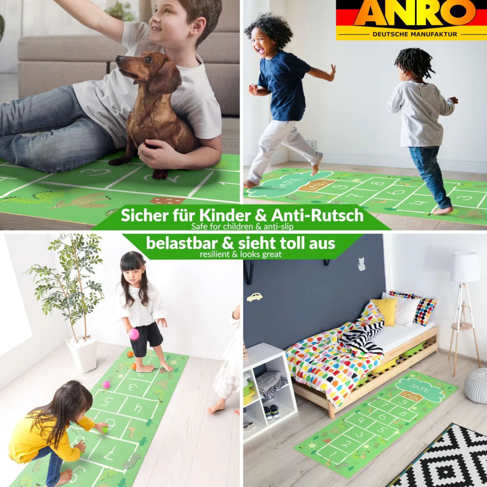 Spielmatte Hüpfspiel Teppich Läufer Hüpfspiel abwaschbar rutschfest Himmel & Hölle 75x235cm