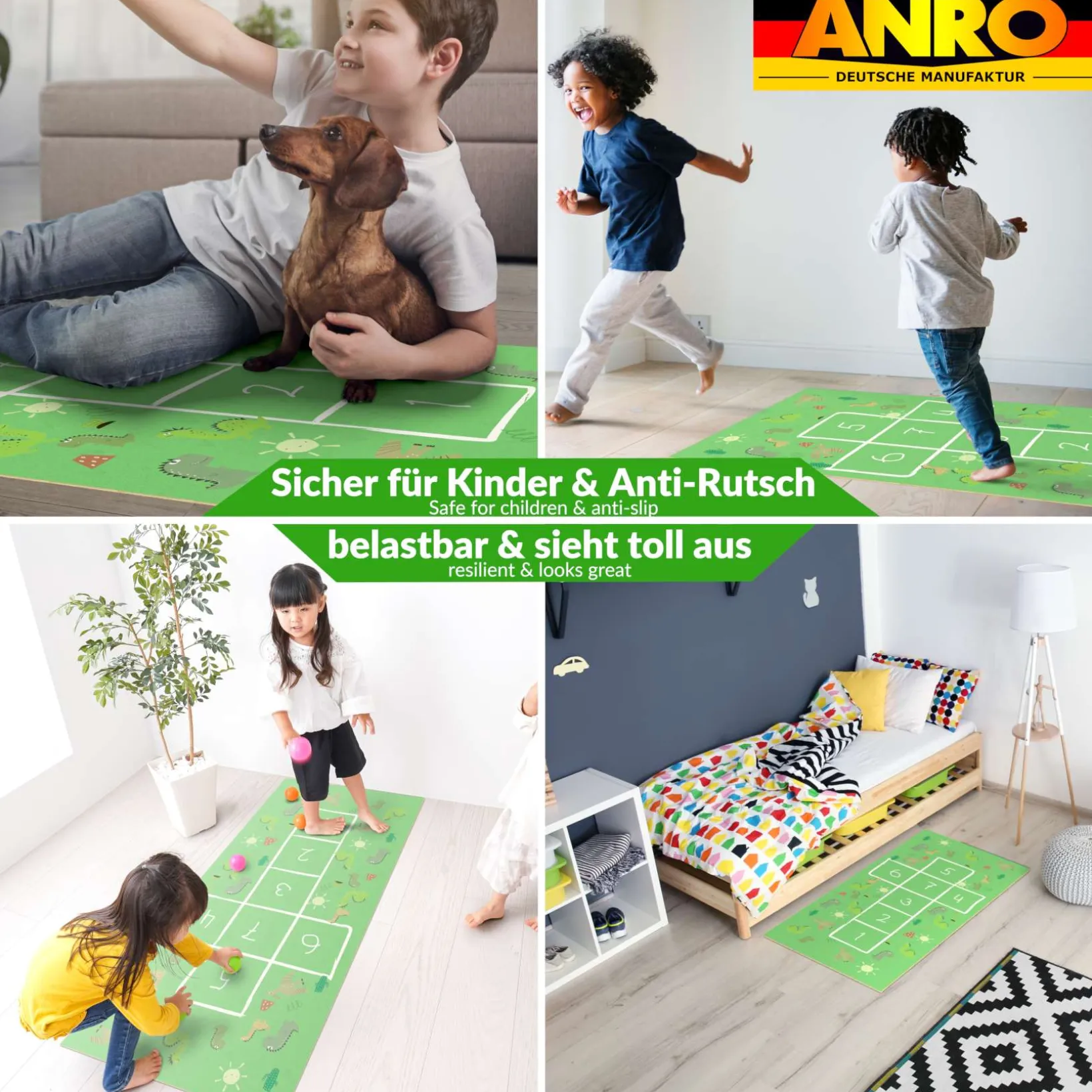 Spielmatte Hüpfspiel Teppich Läufer Hüpfspiel abwaschbar rutschfest Hinkepott 75x161cm