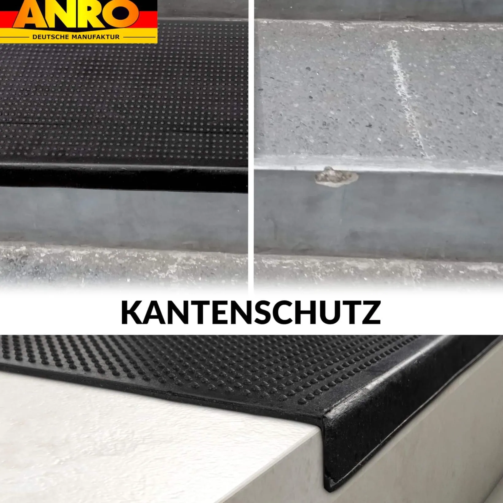 Stufenmatte Gummi mit Kantenschutz Noppenmuster PunkteTreppenstufen Trittschutz 75x25x2,5cm