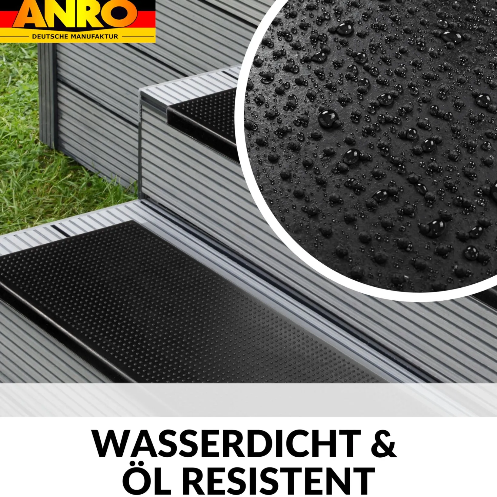 Stufenmatte Gummi mit Kantenschutz Noppenmuster PunkteTreppenstufen Trittschutz 75x25x2,5cm
