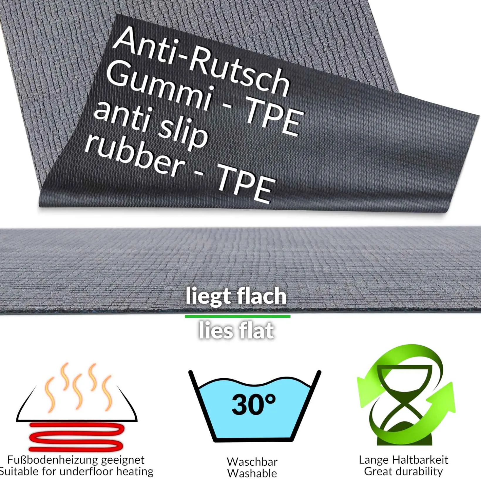 Teppichläufer Flurläufer Küchenläufer Velours Wilson Grau 65cm Breit