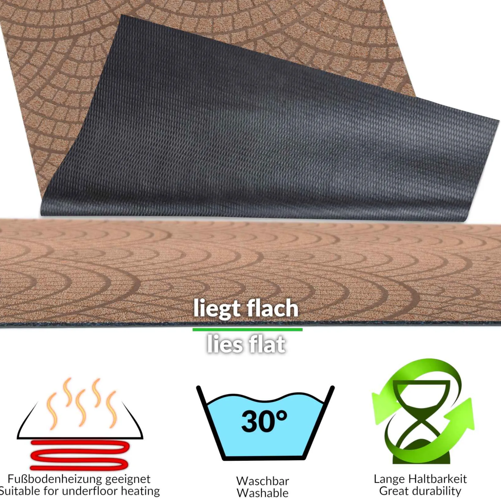 Teppichläufer Flur Läufer Küchenläufer Sauberlaufmatte Premium waschbar Davis Mosaiksteinen Breite 100cm