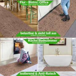 Teppichläufer Flurläufer Küchenläufer Velours waschbar rutschfest Jacquard Teppich Sisi Raku Braun 65cm Breit