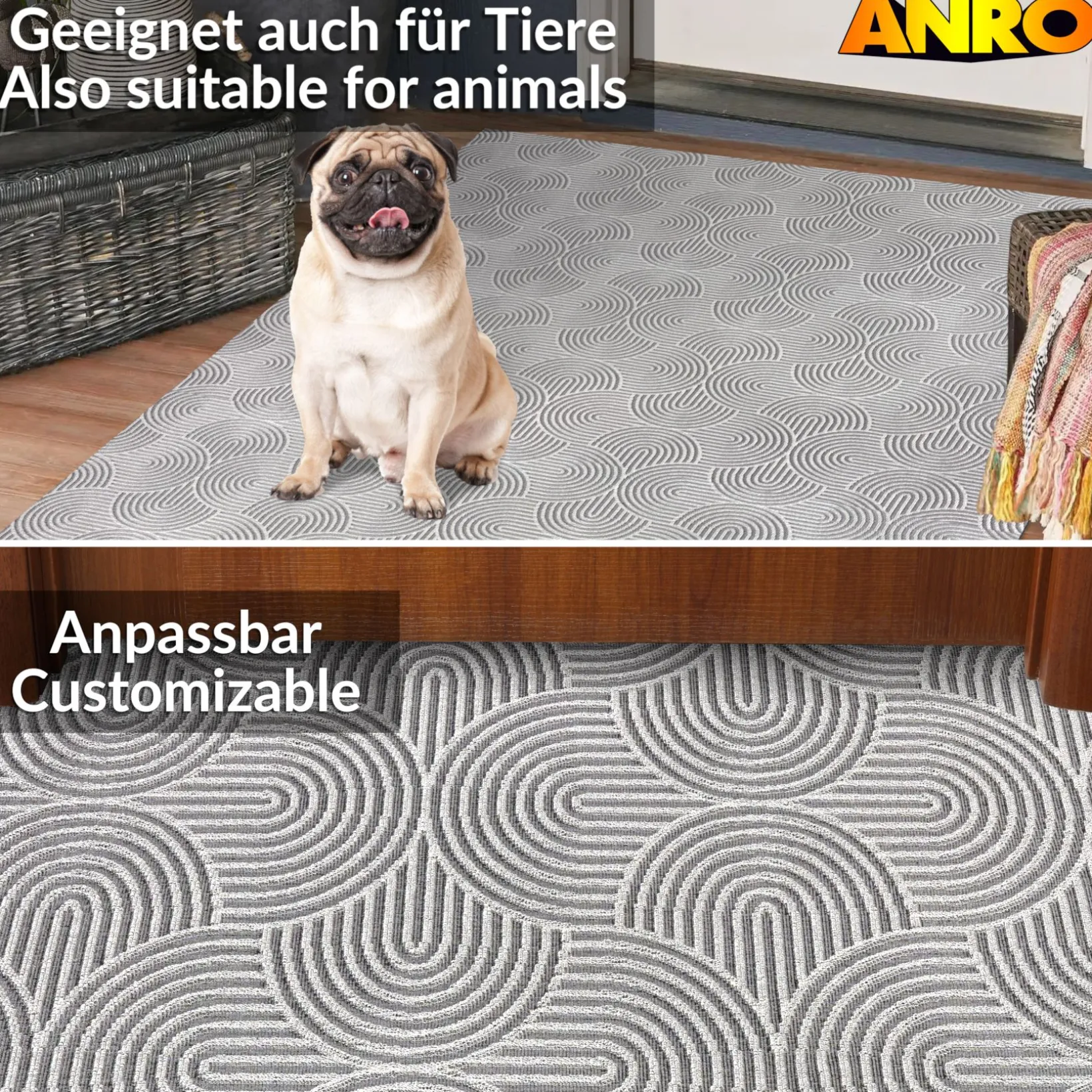 Teppichläufer Küchenläufer Flur Läufer Velours rutschfest waschbar Grau Velora 3 Breiten