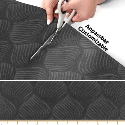Teppichläufer Velours Küchenläufer Veloursteppich rutschfest waschbar Blätter Ornament Anthrazit 65cm Breit