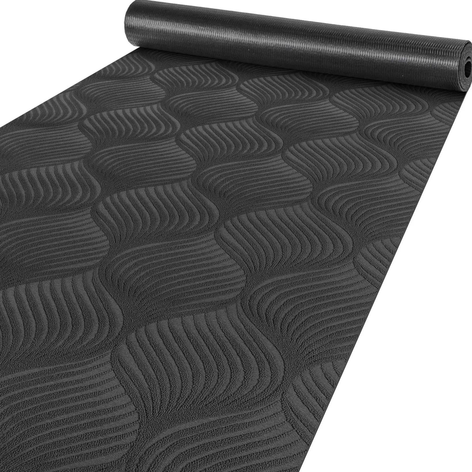 Teppichläufer Velours Küchenläufer Veloursteppich rutschfest waschbar Blätter Ornament Anthrazit 65cm Breit