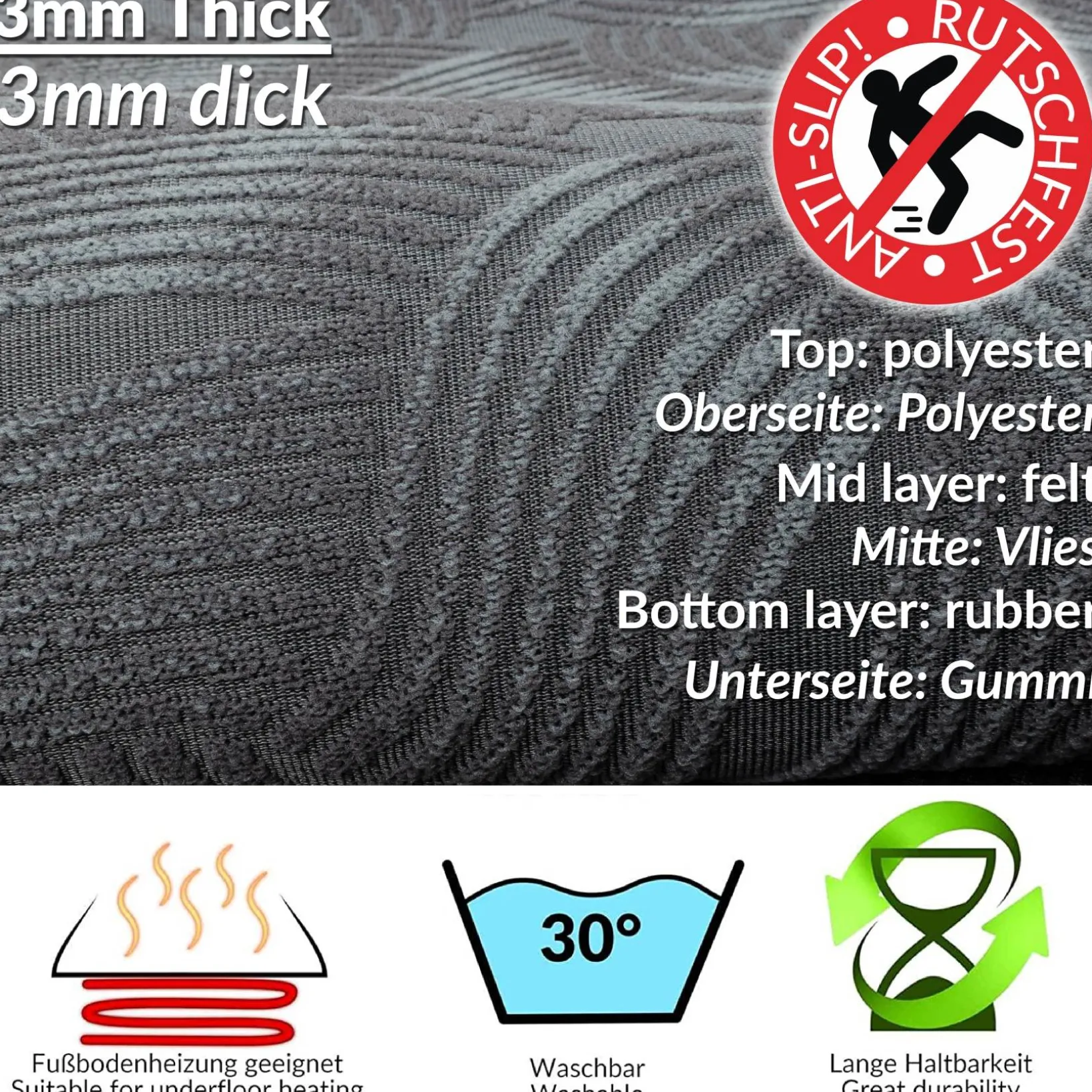 Teppich Läufer Veloursteppich Küchenteppich Küchenläufer Läufer Flur rutschfest Julianna