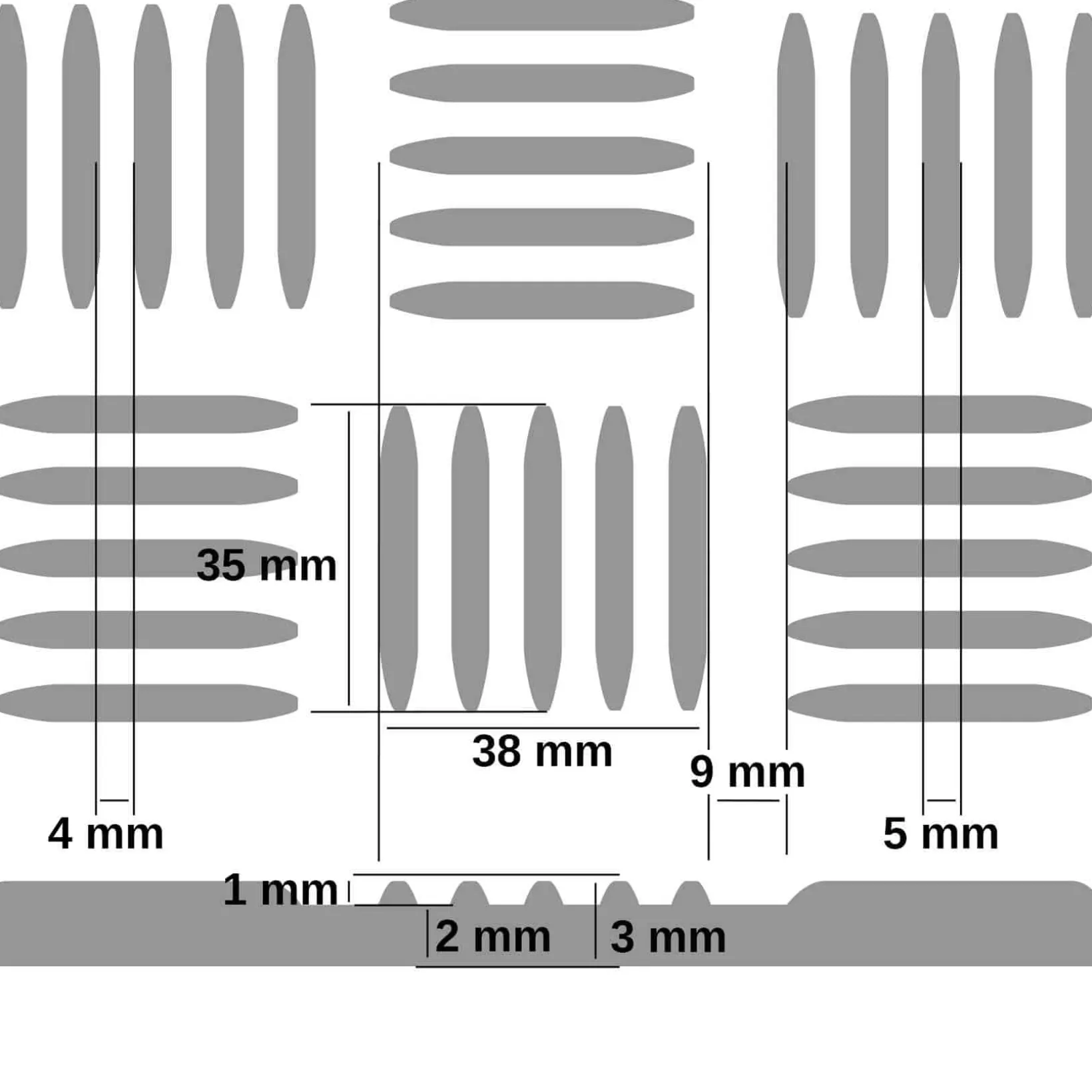 TPE Gummimatten geruchsarm Meterware Riffelblechoptik Grau 3mm -100 cm Breit