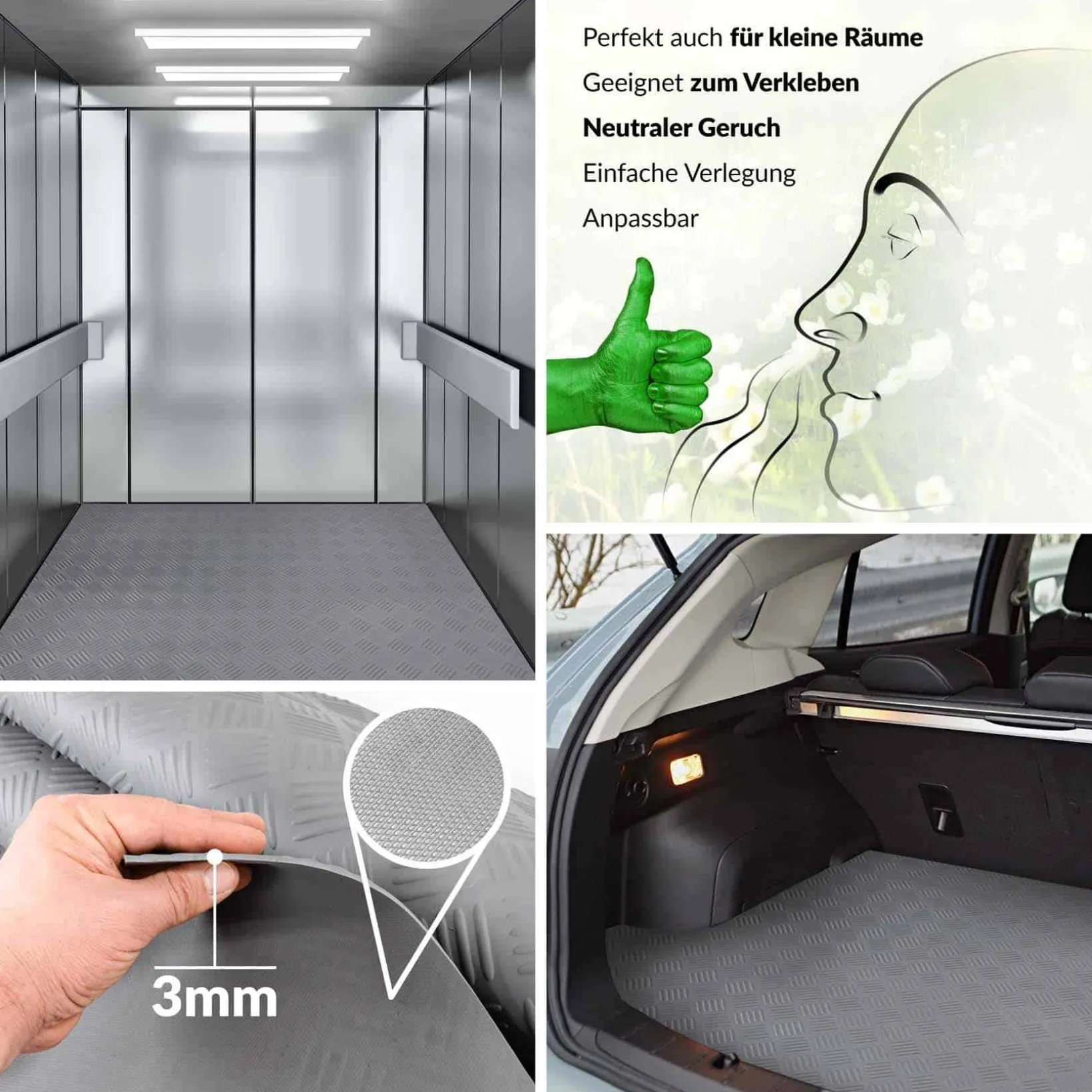 TPE Gummimatten geruchsarm Meterware Riffelblechoptik Grau 3mm -100 cm Breit