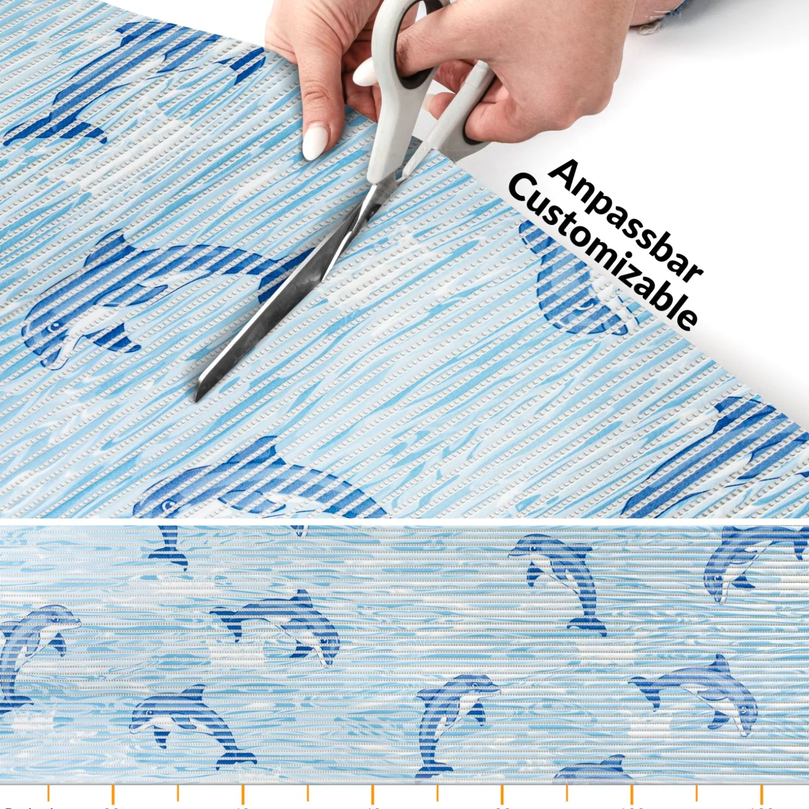 Weichschaummatte Badematte Weichschaum Bad Delfine Maritim Blau Breite 130cm Meterware