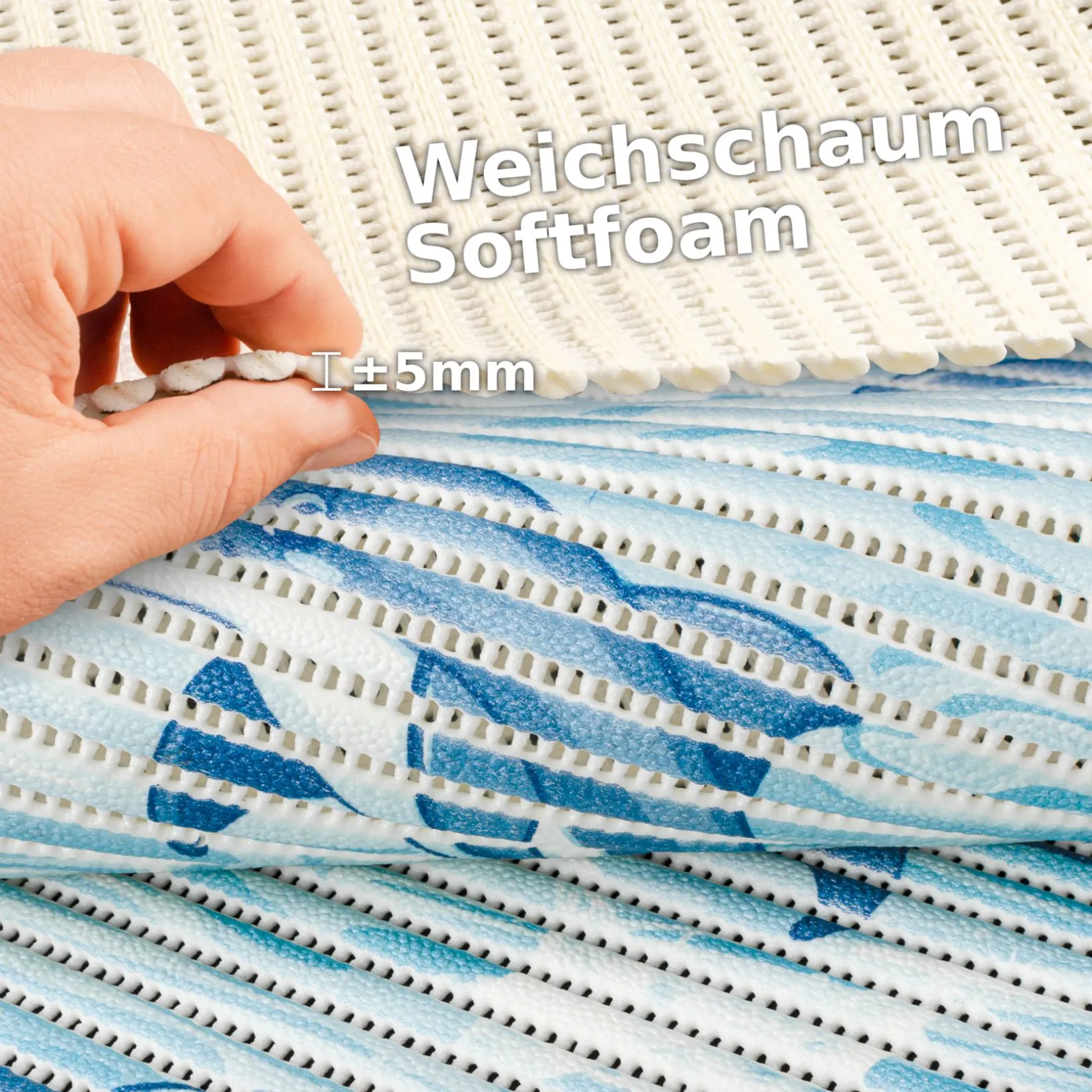 Weichschaummatte Badematte Weichschaum Bad Delfine Maritim Blau Breite 130cm Meterware
