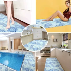 Weichschaummatte Bad Weichschaum Badematte Karo Blau Breite 65cm Meterware