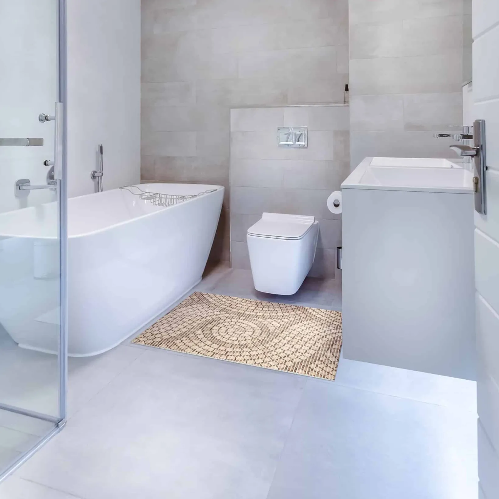 Weichschaummatte Bad Weichschaum Badematte Mosaiksteine Beige Breite 65cm Meterware