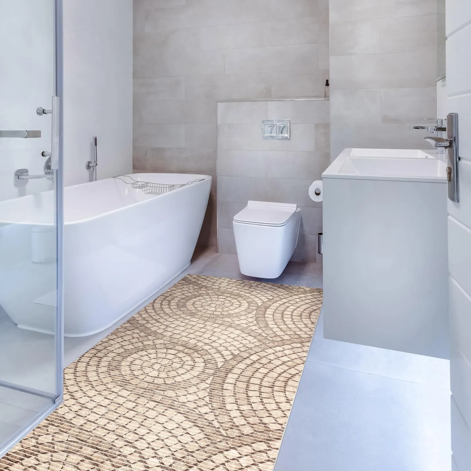 Weichschaummatte Bad Weichschaum Badematte Mosaiksteine Beige Breite 65cm Meterware