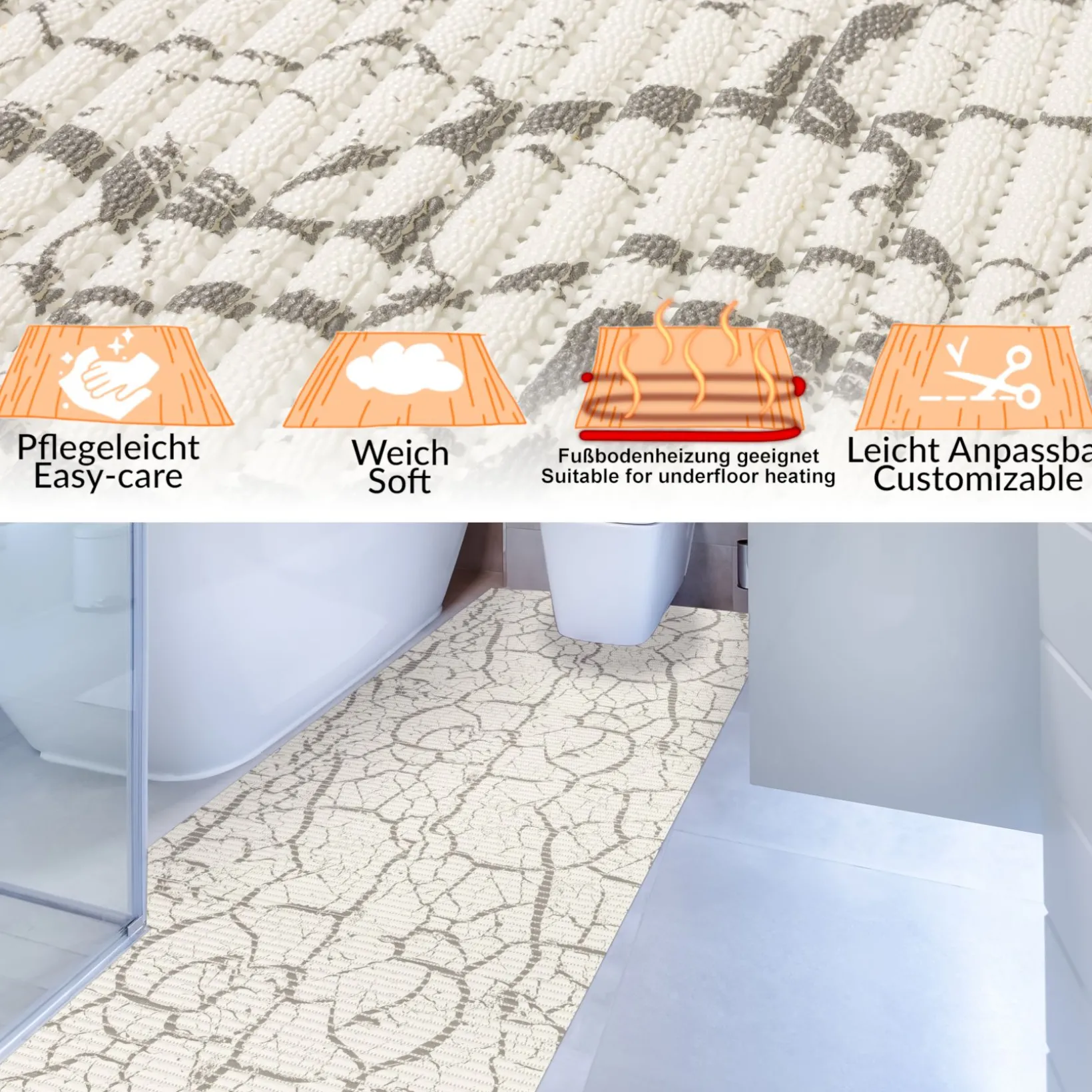 Weichschaummatte Bad Weichschaum Badematte Marmor Grau 65cm Breite Meterware