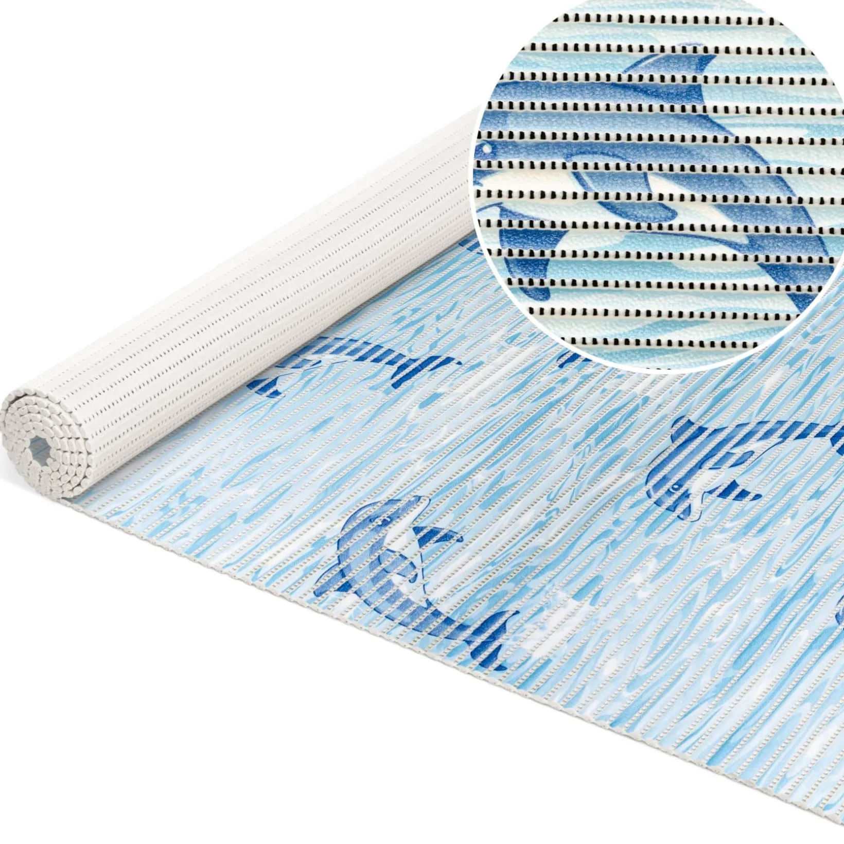Weichschaummatte Bad Weichschaum Badematte Maritim Delfine Hellblau Breite 65cm Meterware