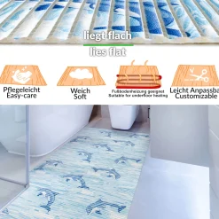 Weichschaummatte Bad Weichschaum Badematte Maritim Delfine Hellblau Breite 65cm Meterware