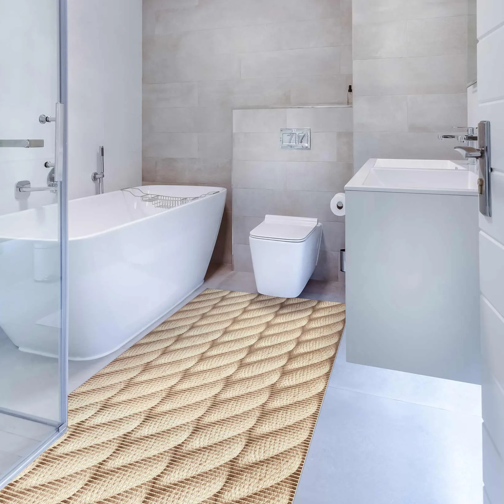Weichschaummatte Bad Weichschaum Badematte Jute Marine Beige Breite 65cm Meterware