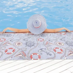 Weichschaummatte Bad Weichschaum Badematte Kompass Port Seefahrt Blau Breite 65cm Meterware