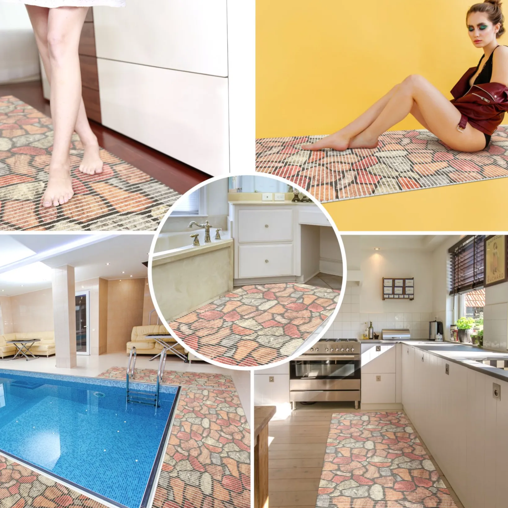 Weichschaummatte Bad Weichschaum Badematte Mosaiksteine Bunt Breite 65cm Meterware
