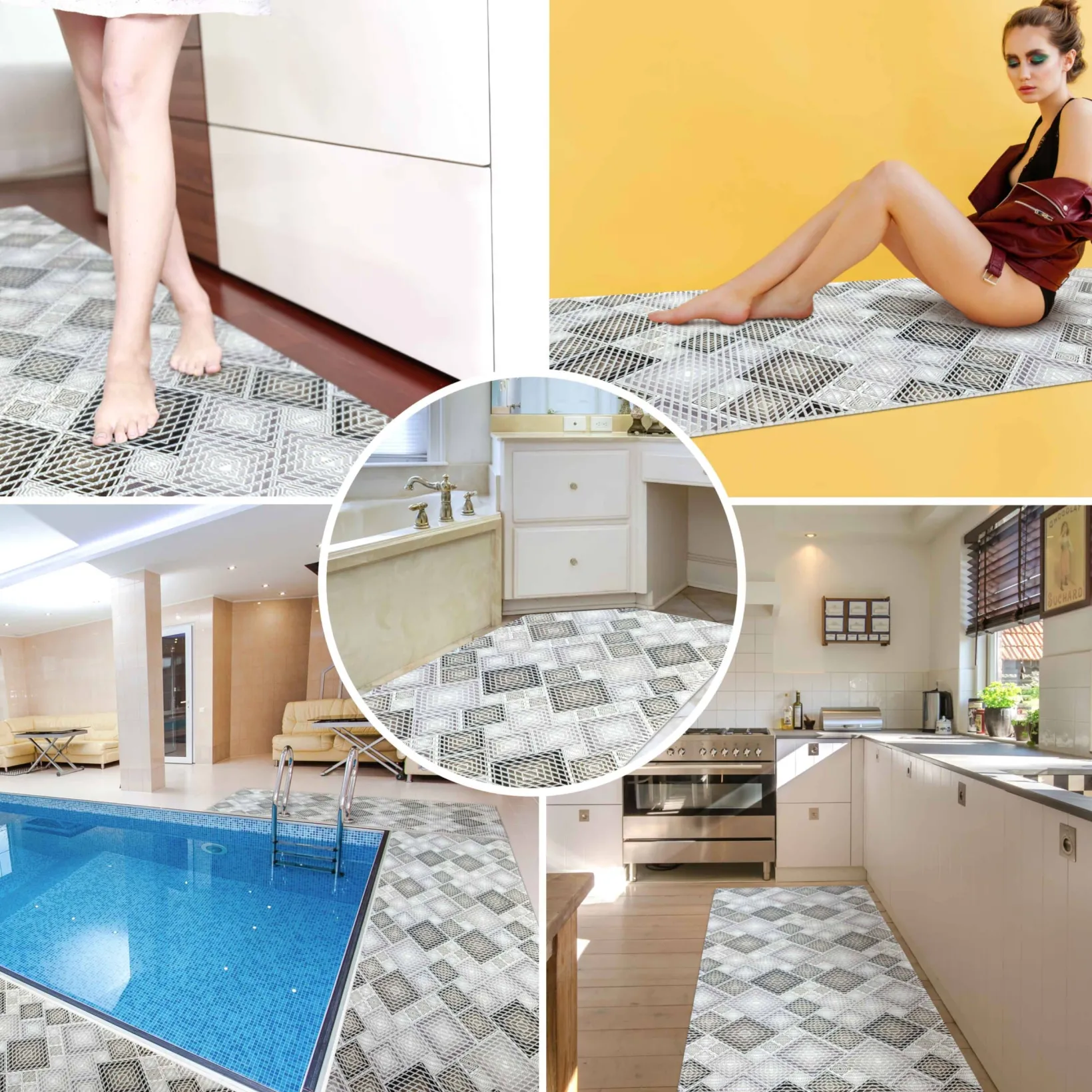 Weichschaummatte Bad Weichschaum Badematte Karo Grau Breite 65cm Meterware