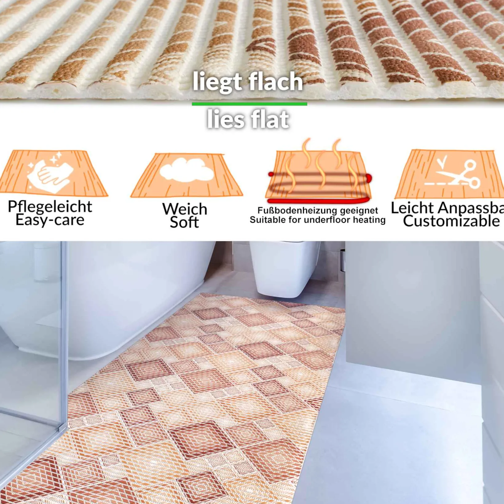 Weichschaummatte Bad Weichschaum Badematte Karo Braun Breite 65cm Meterware