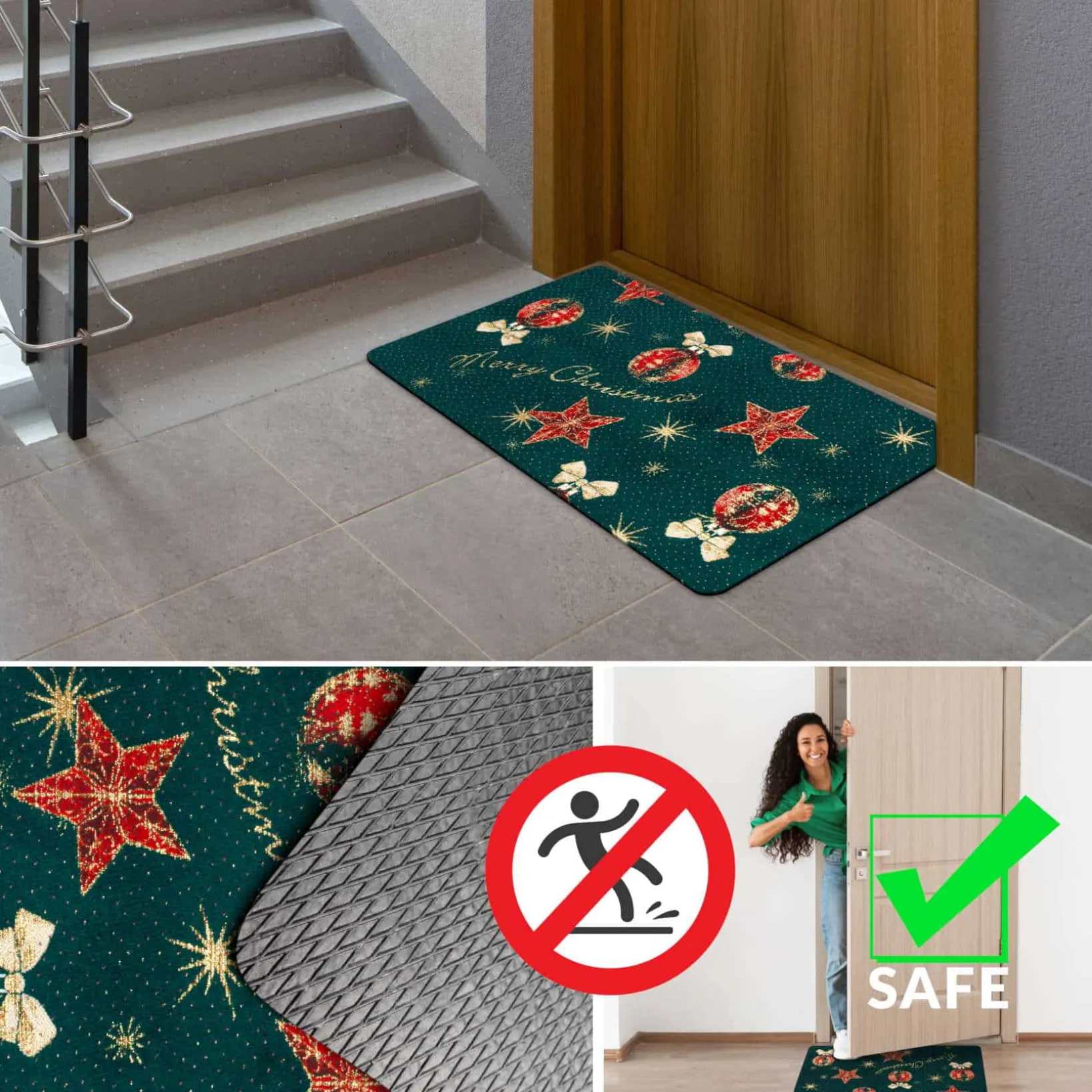 Weihnachtsfußmatte Weihnachtsteppich Fußmatte Schmutzfangmatte Flurläufer – 5 Designs